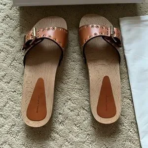 【ISABEL MARANT】 JASO LEATHER SLIDES ISABEL MARANT Jaso embellished leather wooden slides sz 36